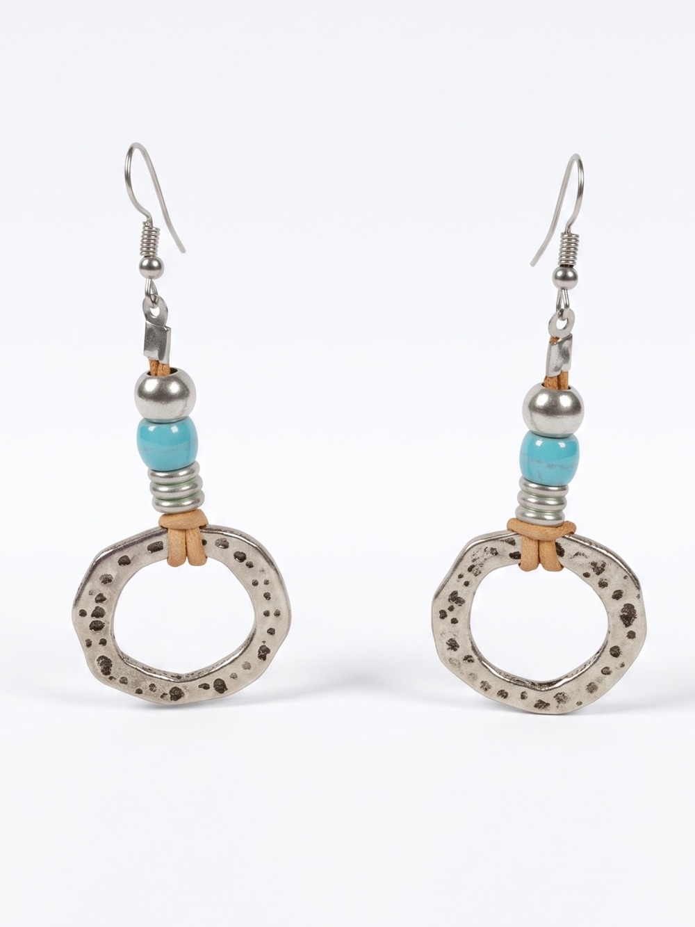 Turquoise Accent Silver Hoop Drop Earrings by
